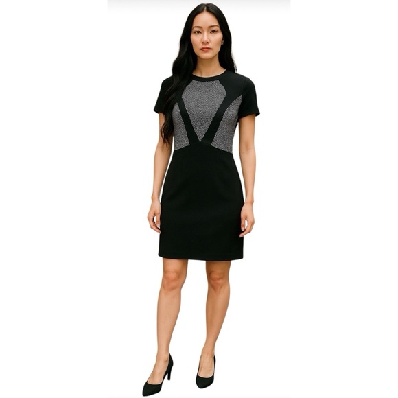 L'AGENCE Black/White Pencil Dress Size 4 Diamond Dot Knit Panel - Picture 1 of 3